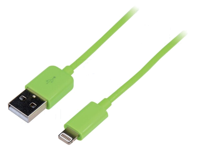 Kabel; USB 2.0; Apple Lightning-stekker,USB-A-stekker; 1m; groen Kabel; USB 2.0; Apple Lightning-stekker,USB-A-stekker; 1m; groen